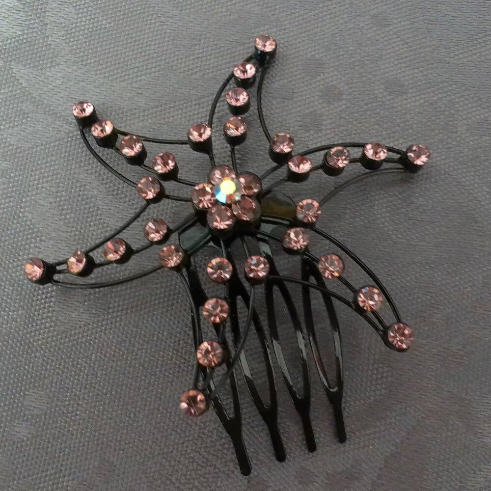 Star Hair Side Comb, pink rhinestone, crystals